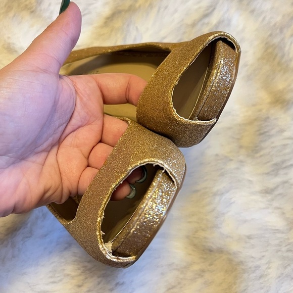 Nine West Gold Glitter Sling back Peep Toe Heels Size 8M - Picture 7 of 13